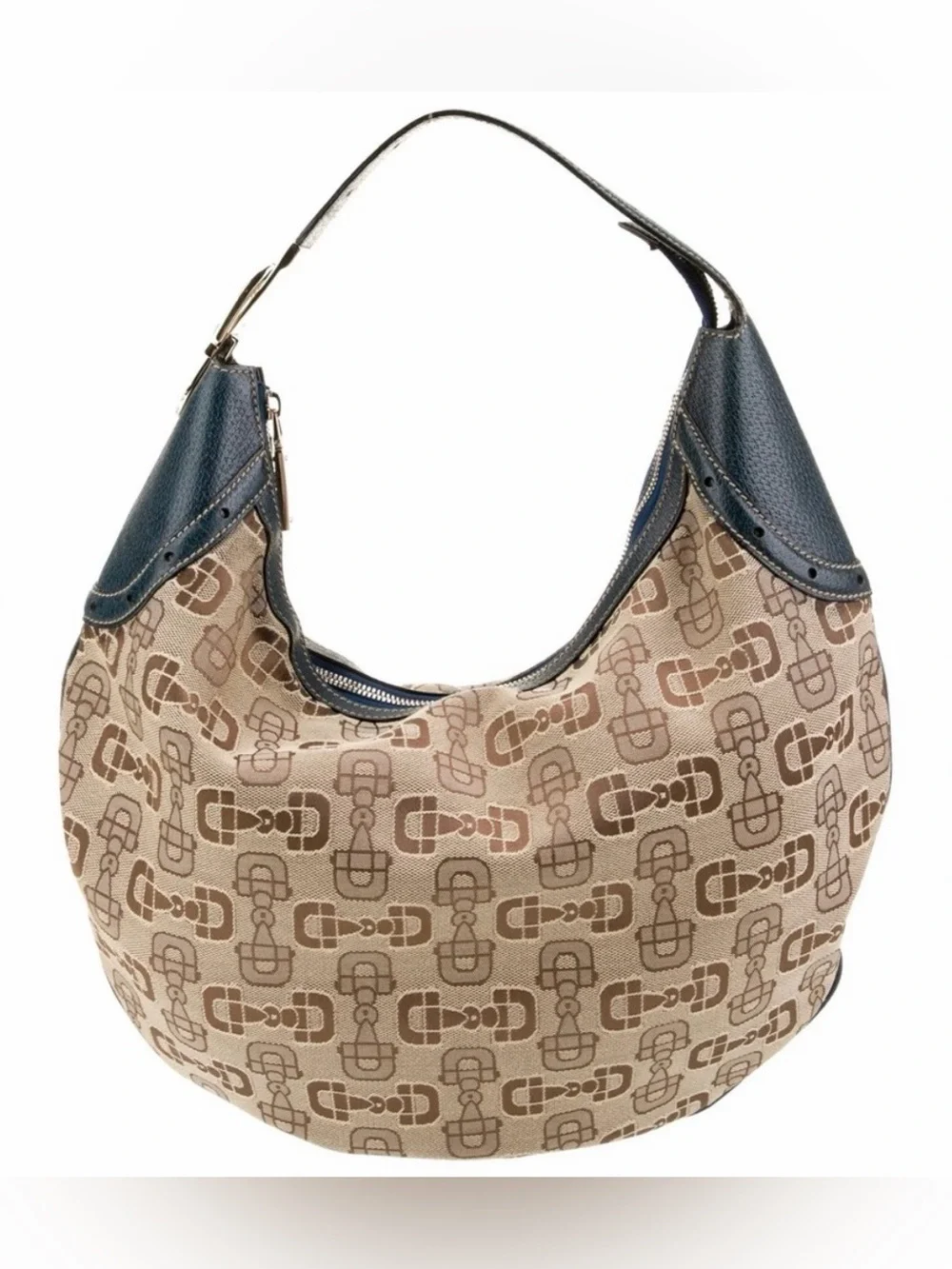 Vintage Gucci Horsebit Patterned Canvas Leather Accented Hobo Bag